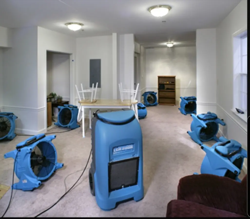 Air movers and dehumidifier setup for Water Extraction & Removal in Bastrop